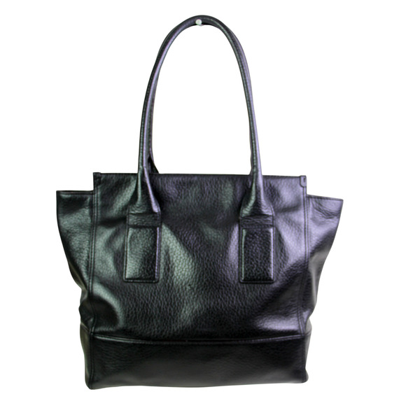 LARGE kate spade NY BLACK REAL LEATHER LOGO SATCHEL SHOULDER BAG HANDBAG PURSE - Picture 4 of 15